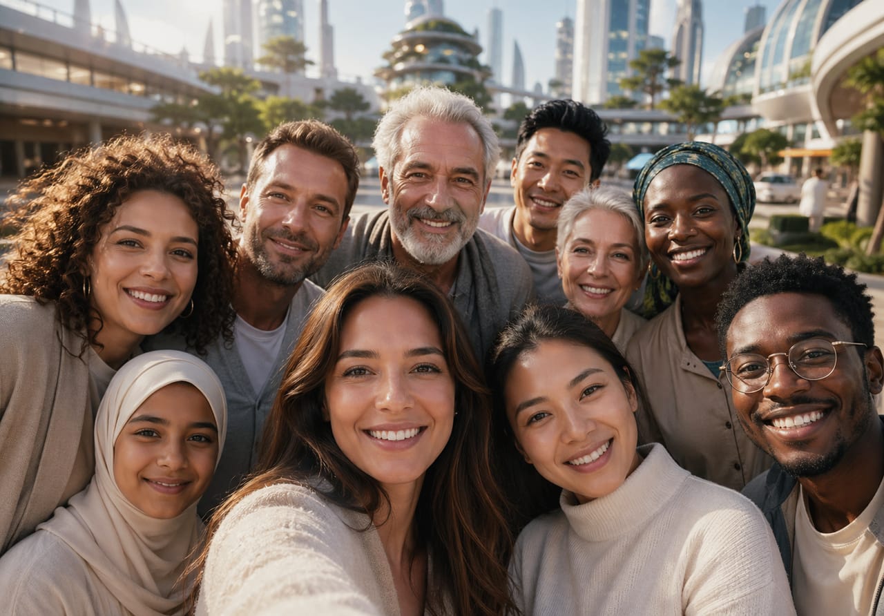 Menschen in einer globalen Vivavia-Stadt